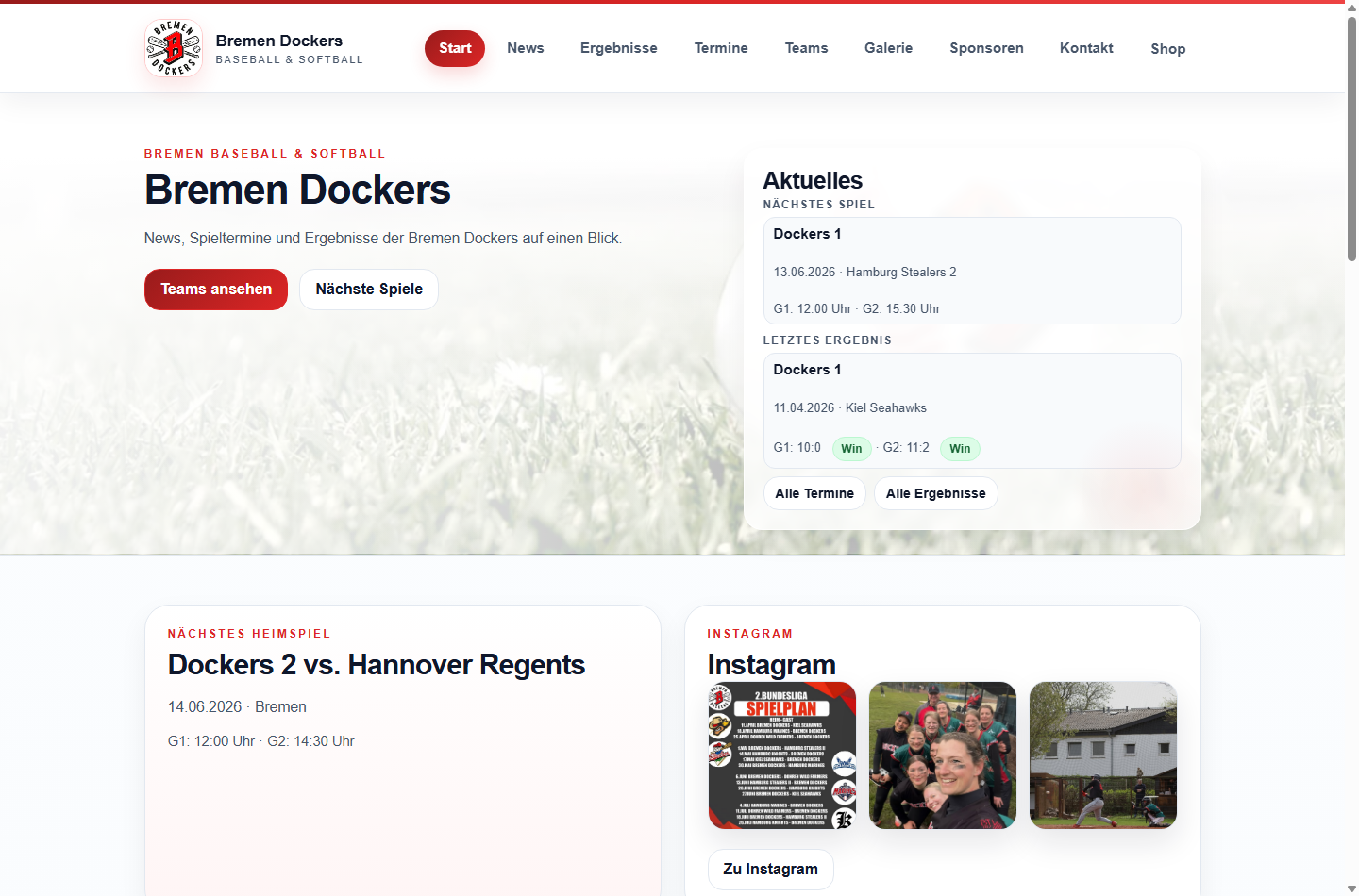 Screenshot der Bremen Dockers Website