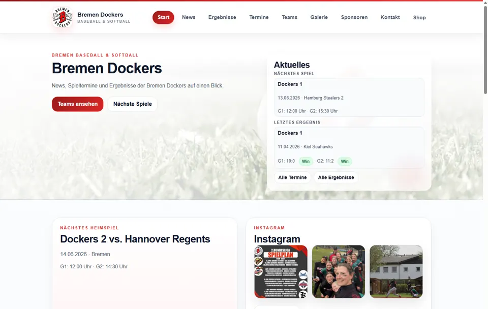 Screenshot der Bremen Dockers Website