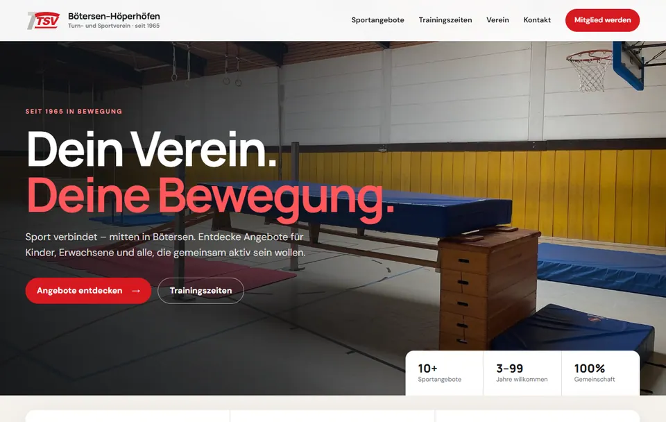 Startseite der TSV Bötersen-Höperhöfen Website